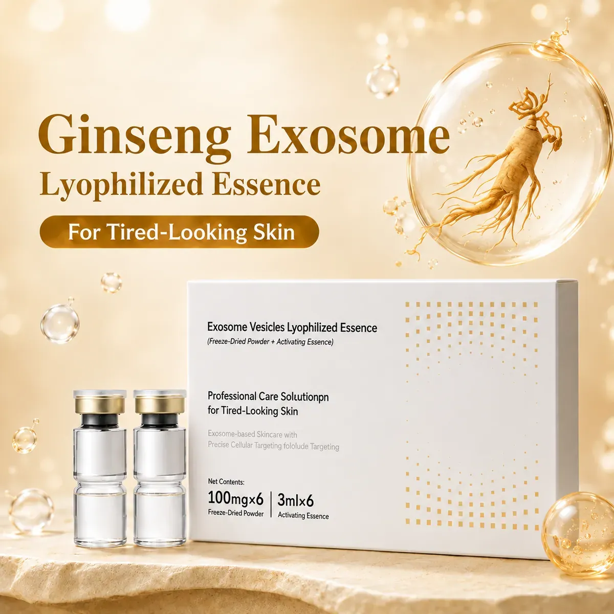 Ginseng Exosome Vial Kit — Wrinkle Care & Firming, 6 Sets: vial kit, (100 mg + 3 ml) × 6 per box