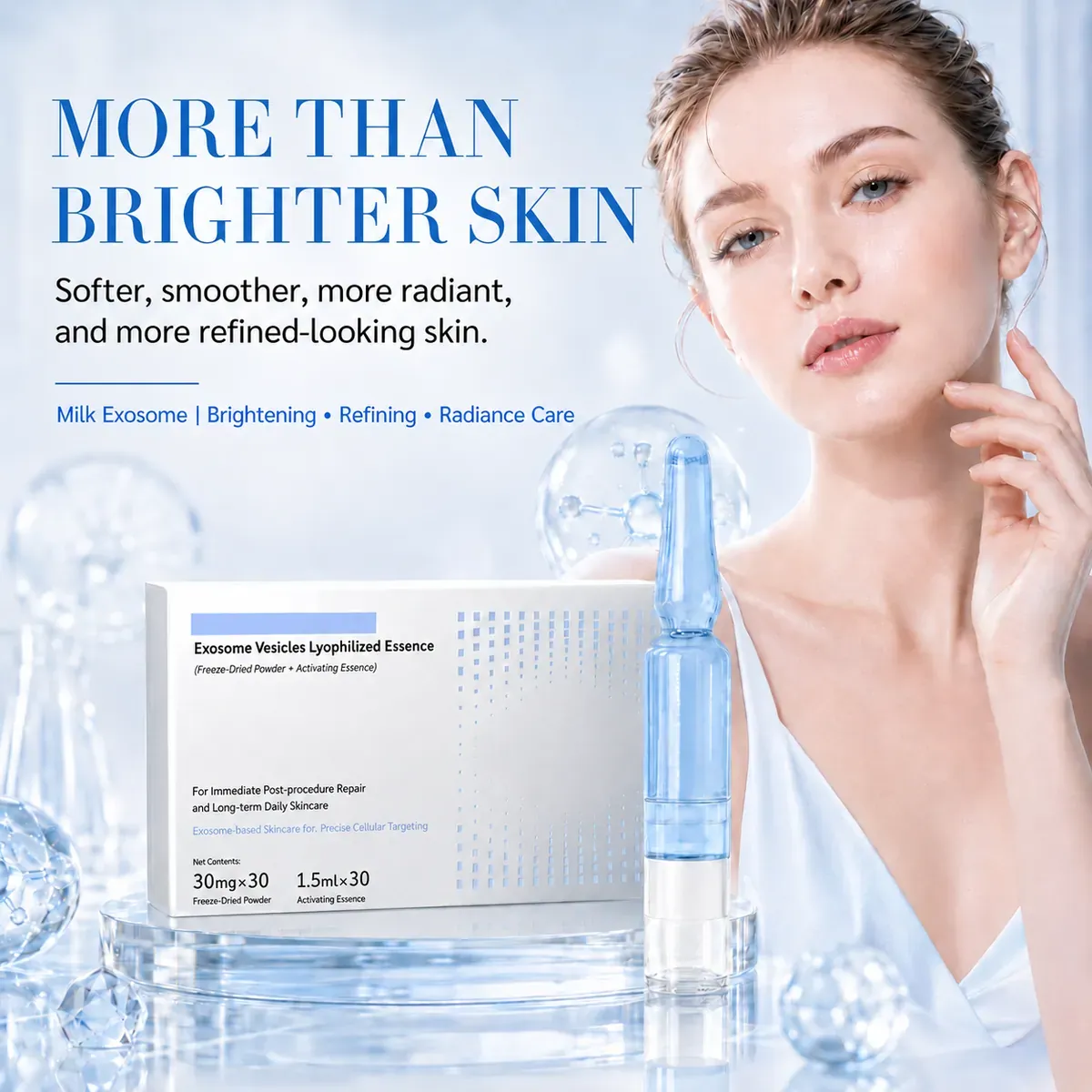 Milk Exosome Ampoule — Barrier Defense & Brightening: ampoule set, (30 mg + 1.5 ml) × 30 per box