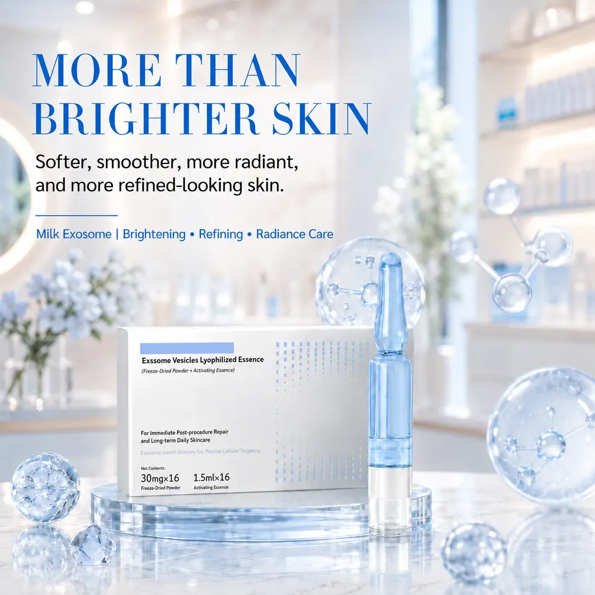 Milk Exosome Ampoule — Brightening: ampoule set, (30 mg + 1.5 ml) × 16 per box