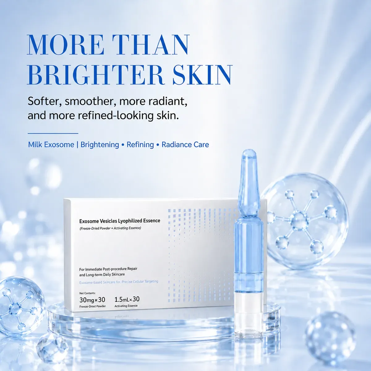 Milk Exosome Ampoule — Med-Spa Aftercare & Wrinkle Reduction: ampoule set, (30 mg + 1.5 ml) × 30 per box
