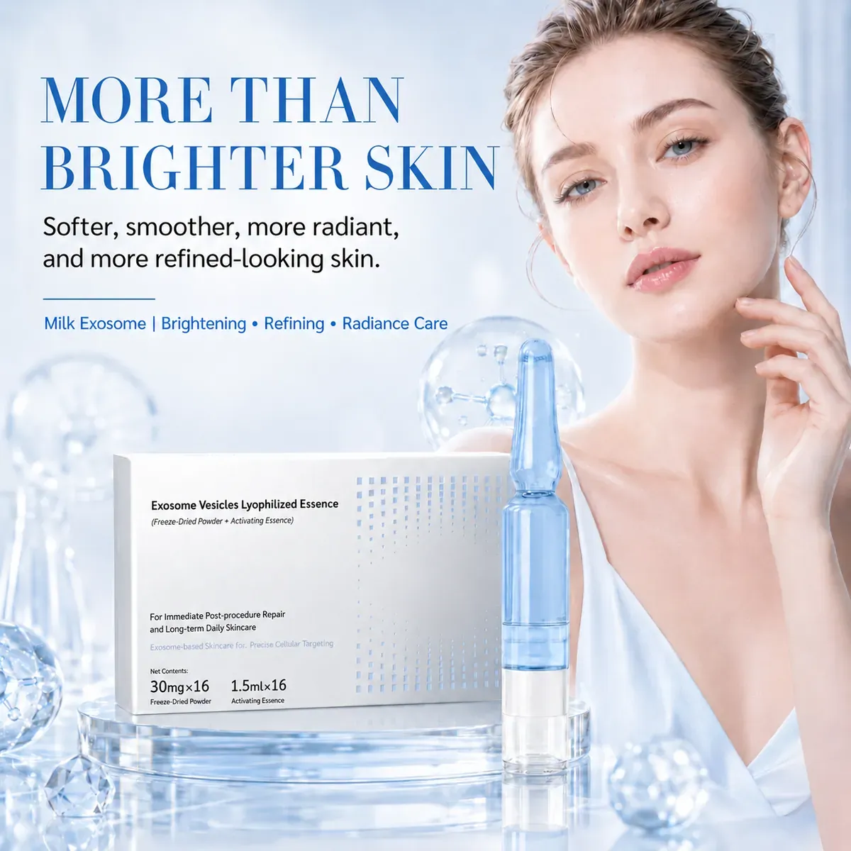 Milk Exosome Ampoule — Post-Microneedling Aftercare & Radiance: ampoule set, (30 mg + 1.5 ml) × 16 per box